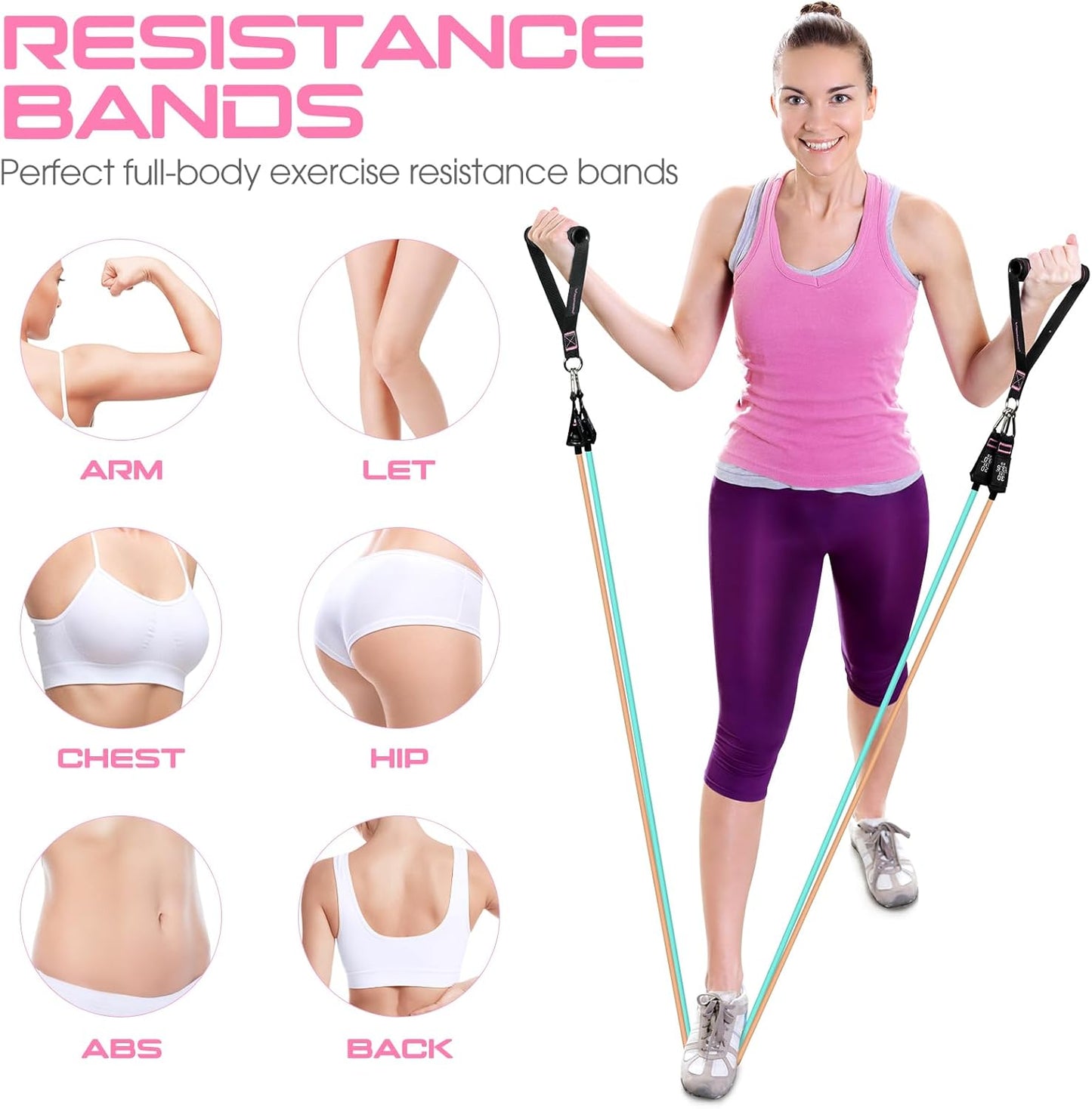 RENRANRING Resistance Bands for Working Out, 150LBS Exercise Bands, Workout Bands, Resistance Bands Set with Handles for Men Women, Legs Ankle Straps