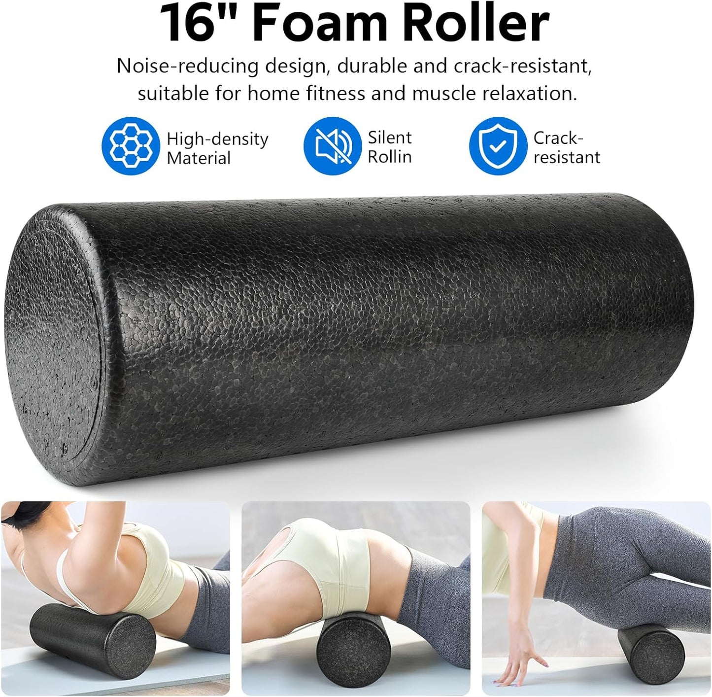 7 in1 Foam Roller Set for Deep Tissue Muscle Massager - Back Roller | Muscle Roller Stick, Resistance Bands, Foot Massage Ball, Stretching Strap for Exercise, Whole Body Physical Therapy
