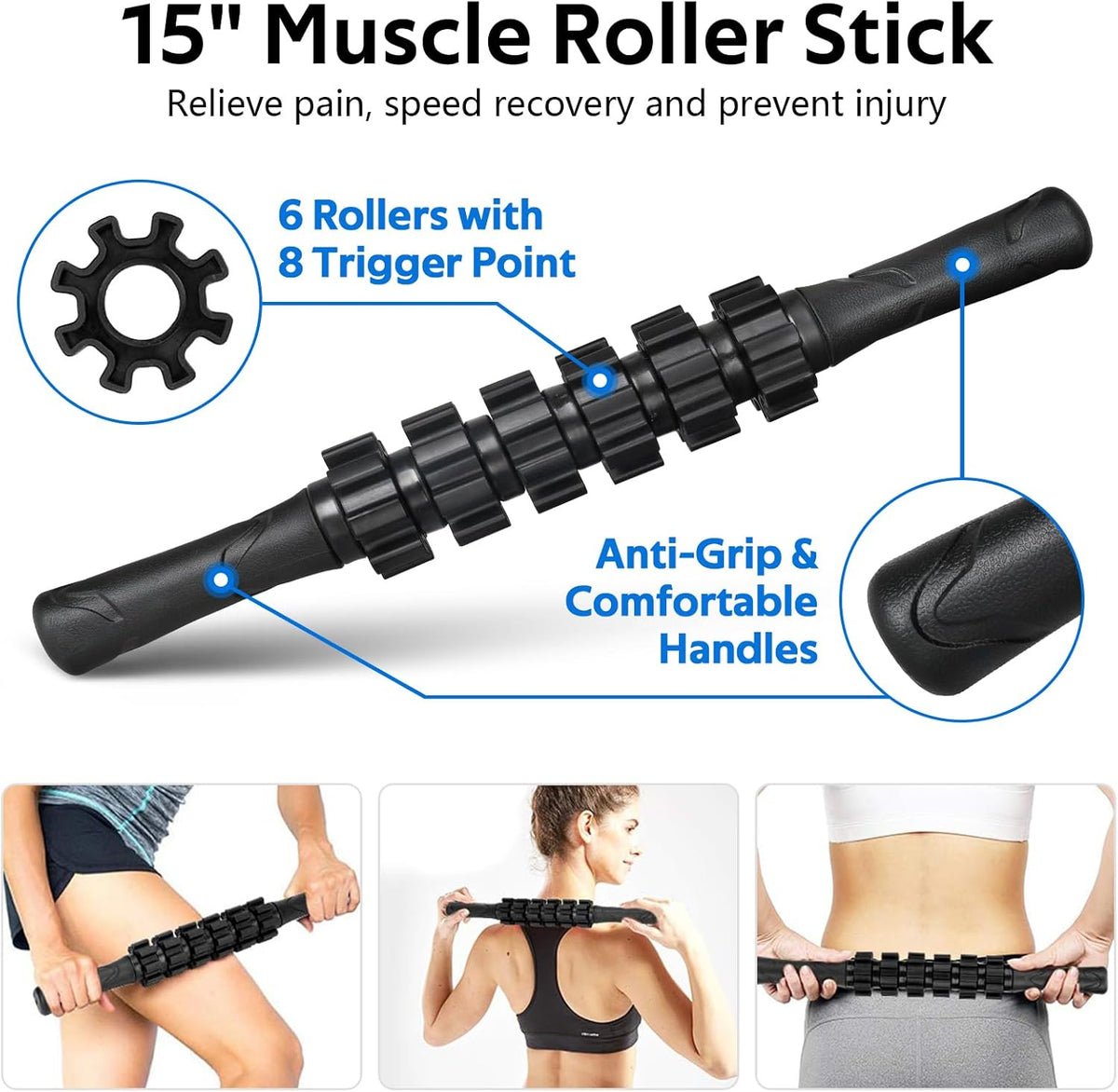 7 in1 Foam Roller Set for Deep Tissue Muscle Massager - Back Roller | Muscle Roller Stick, Resistance Bands, Foot Massage Ball, Stretching Strap for Exercise, Whole Body Physical Therapy