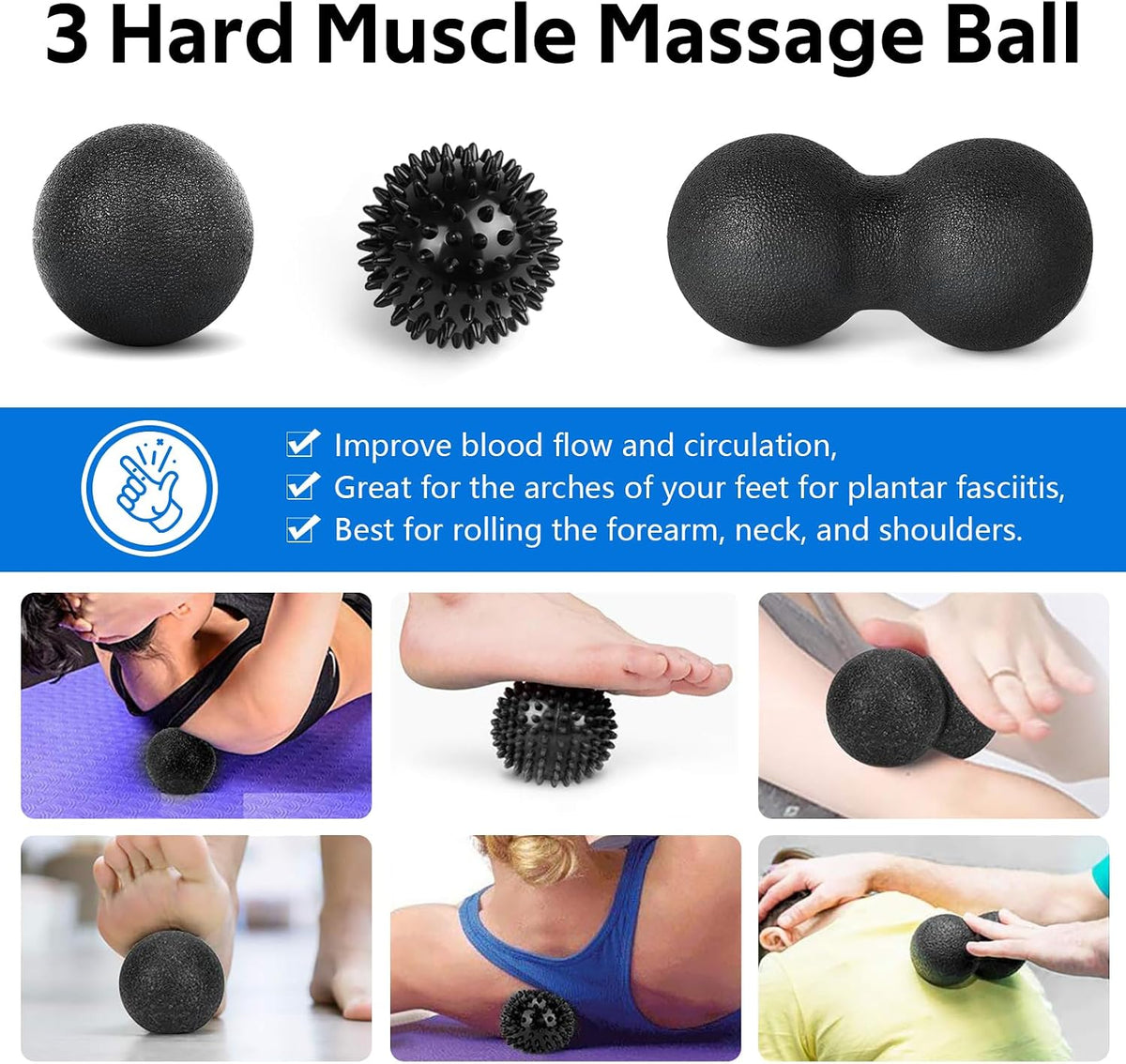 7 in1 Foam Roller Set for Deep Tissue Muscle Massager - Back Roller | Muscle Roller Stick, Resistance Bands, Foot Massage Ball, Stretching Strap for Exercise, Whole Body Physical Therapy