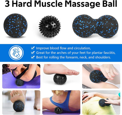 7 in1 Foam Roller Set for Deep Tissue Muscle Massager - Back Roller | Muscle Roller Stick, Resistance Bands, Foot Massage Ball, Stretching Strap for Exercise, Whole Body Physical Therapy
