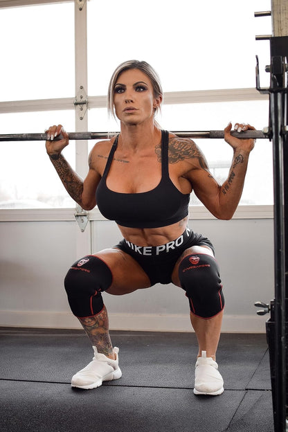 Knee Sleeves (1 Pair) with Gym Bag - IPF Approved - Support Compression Brace for Squats, Fitness, Weightlifting, Cross Training, Powerlifting - 7MM Neoprene Sleeves - For Men & Women (Black/Black, Large)