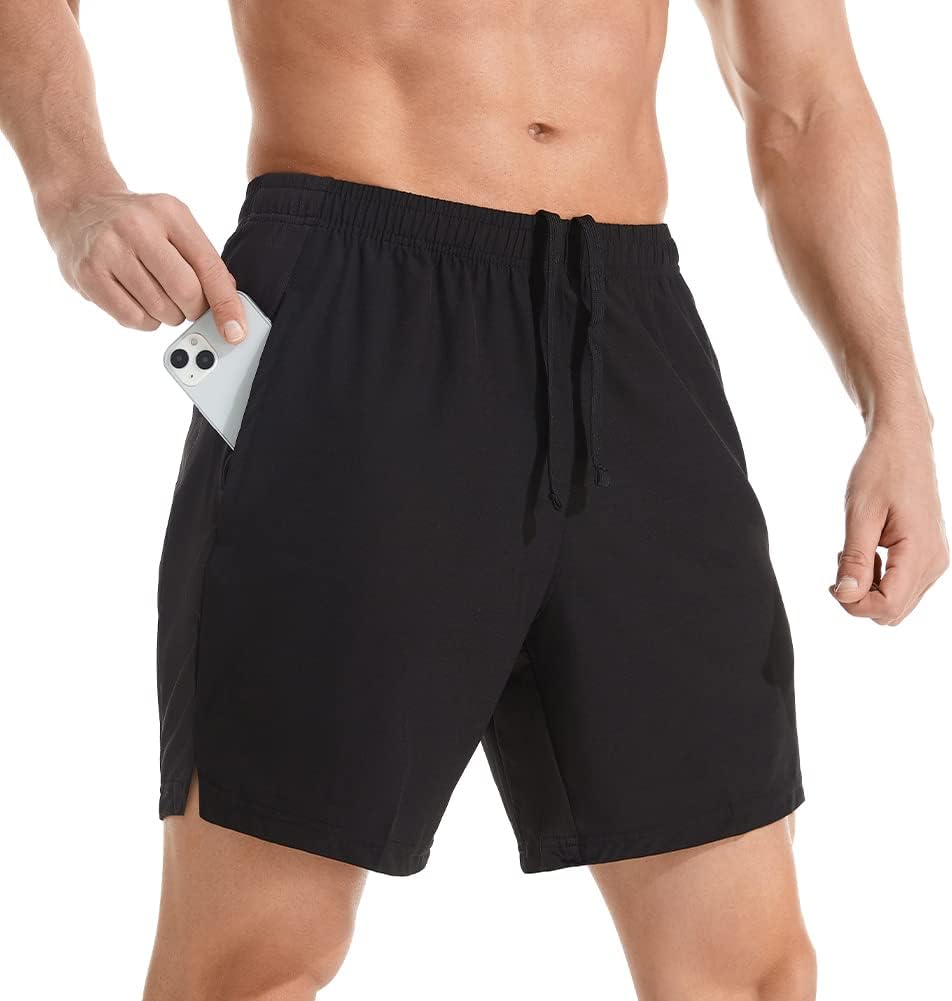 Men's 7" Athletic Running Shorts Lightweight Quick Dry Gym Workout Shorts with Zipper Pockets