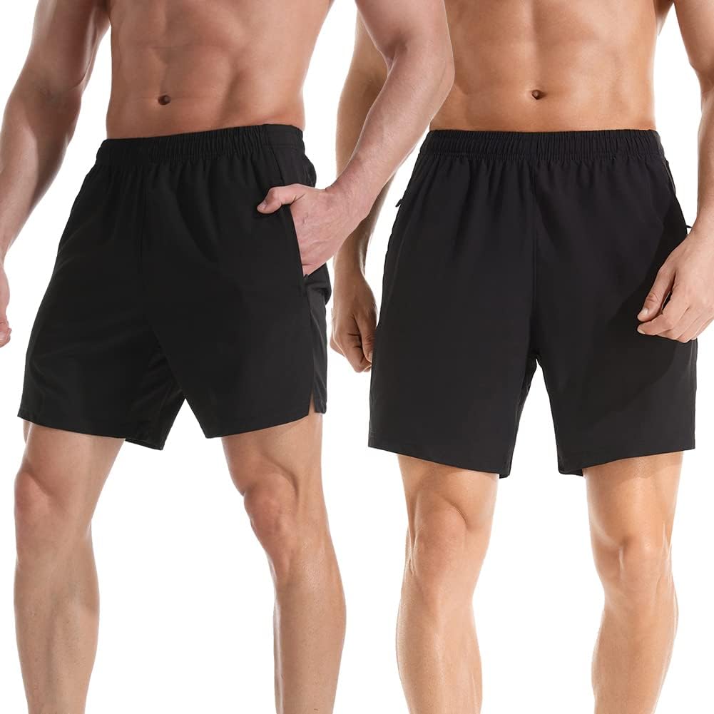 Men's 7" Athletic Running Shorts Lightweight Quick Dry Gym Workout Shorts with Zipper Pockets