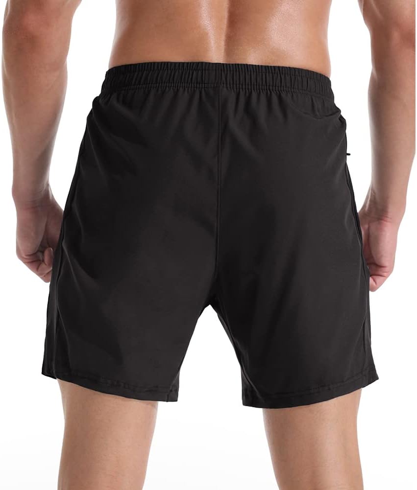 Men's 7" Athletic Running Shorts Lightweight Quick Dry Gym Workout Shorts with Zipper Pockets