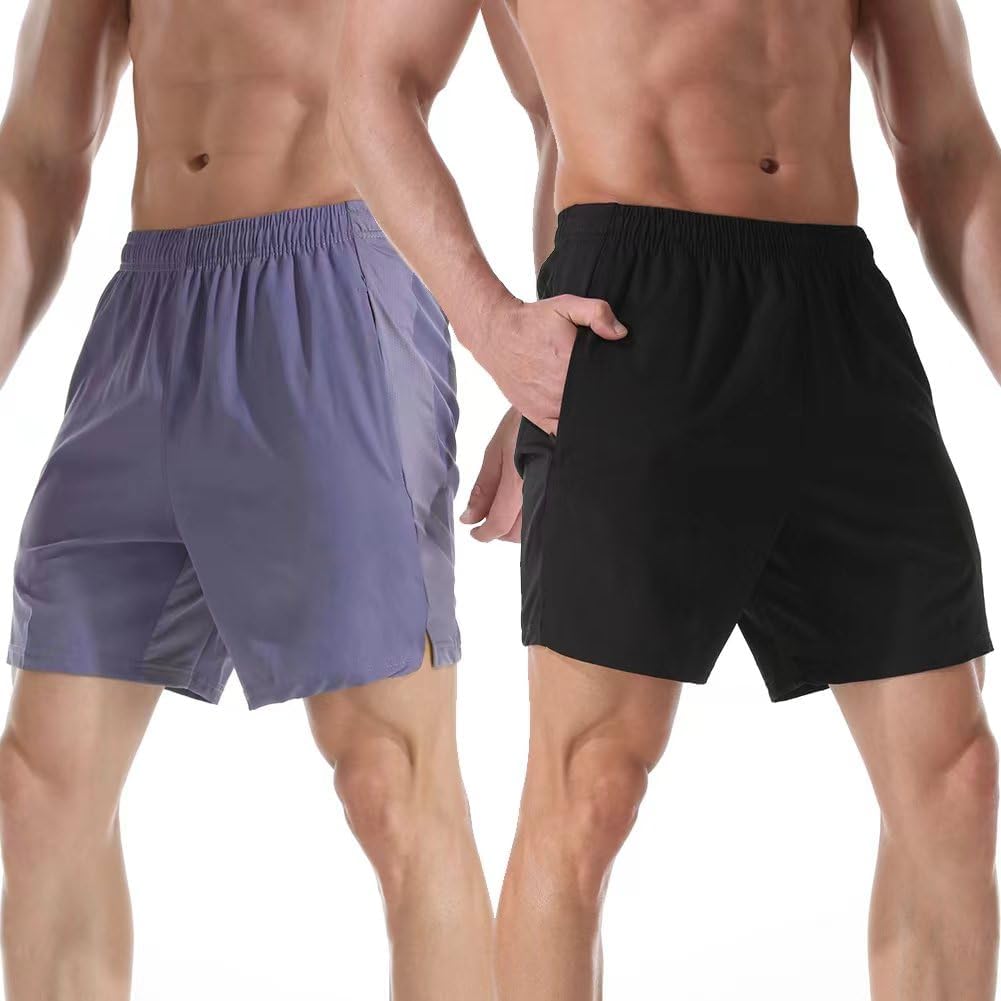 Men's 7" Athletic Running Shorts Lightweight Quick Dry Gym Workout Shorts with Zipper Pockets