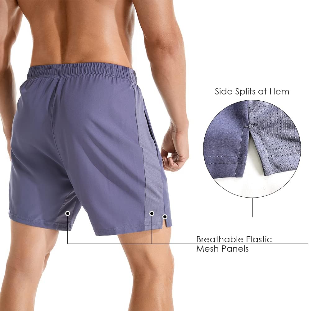 Men's 7" Athletic Running Shorts Lightweight Quick Dry Gym Workout Shorts with Zipper Pockets