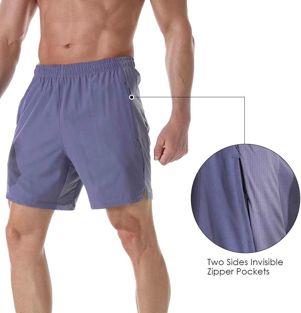 Men's 7" Athletic Running Shorts Lightweight Quick Dry Gym Workout Shorts with Zipper Pockets