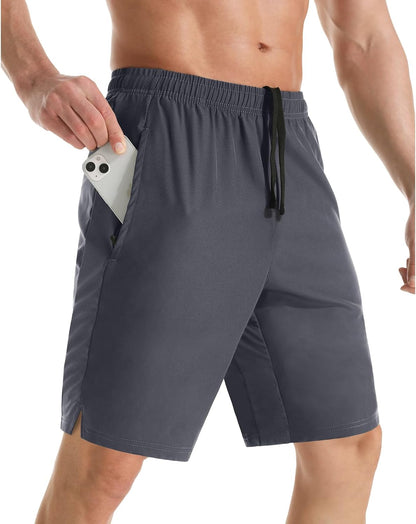 Men's 7" Athletic Running Shorts Lightweight Quick Dry Gym Workout Shorts with Zipper Pockets