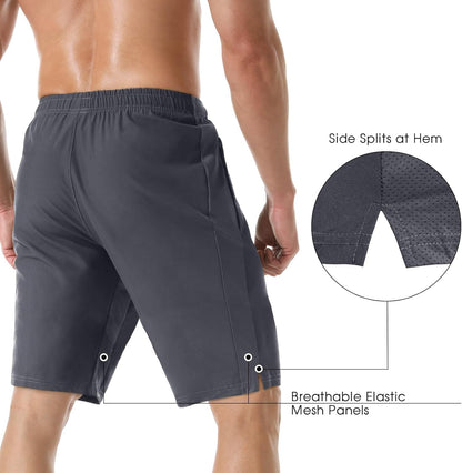 Men's 7" Athletic Running Shorts Lightweight Quick Dry Gym Workout Shorts with Zipper Pockets