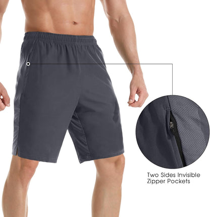 Men's 7" Athletic Running Shorts Lightweight Quick Dry Gym Workout Shorts with Zipper Pockets