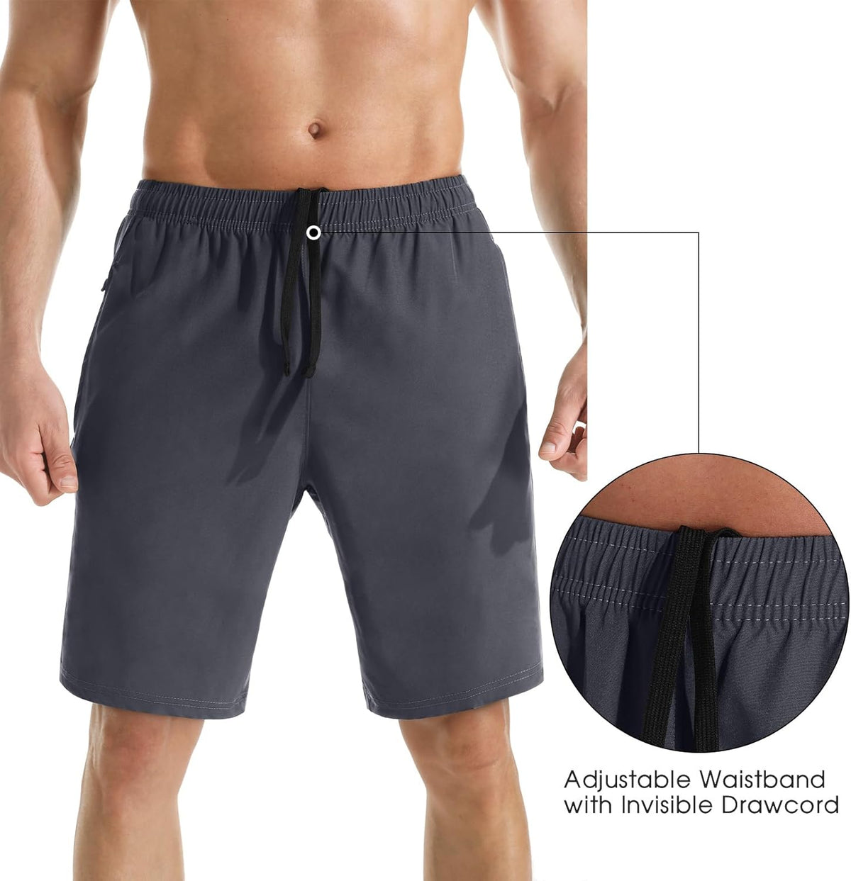 Men's 7" Athletic Running Shorts Lightweight Quick Dry Gym Workout Shorts with Zipper Pockets