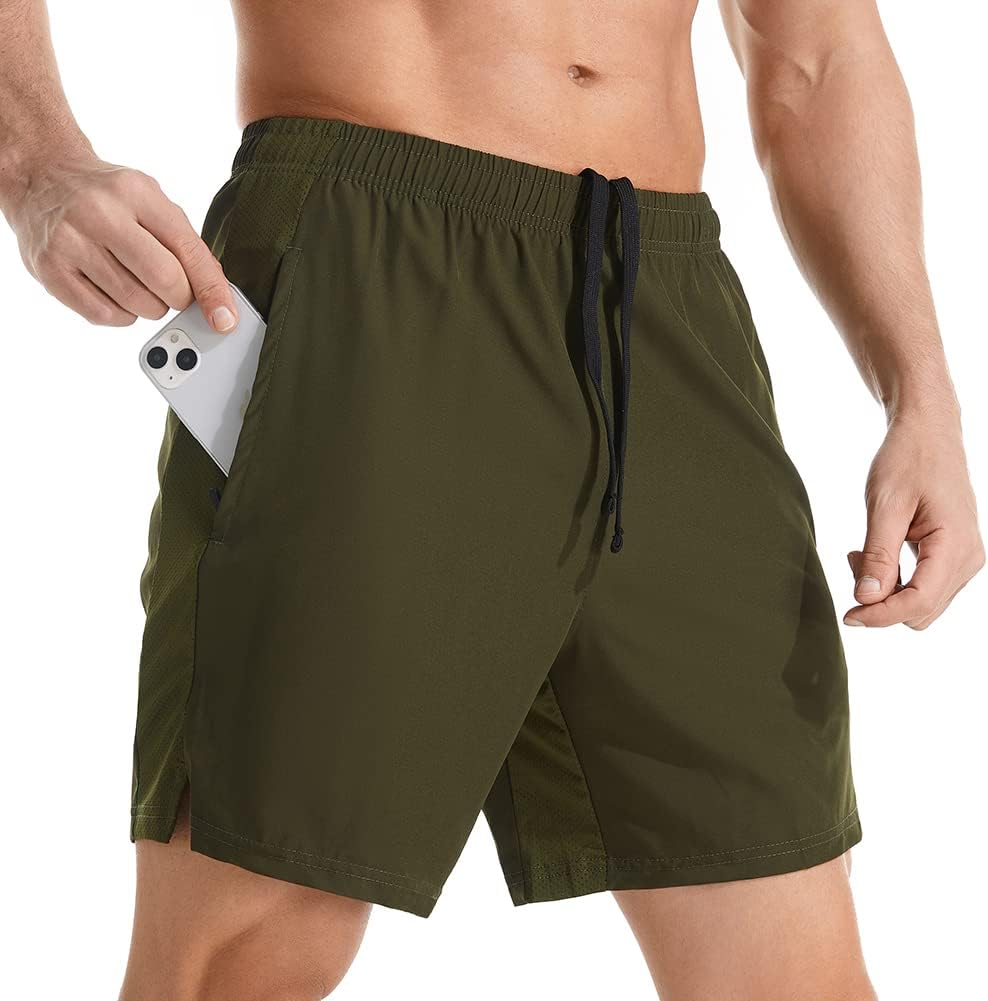 Men's 7" Athletic Running Shorts Lightweight Quick Dry Gym Workout Shorts with Zipper Pockets
