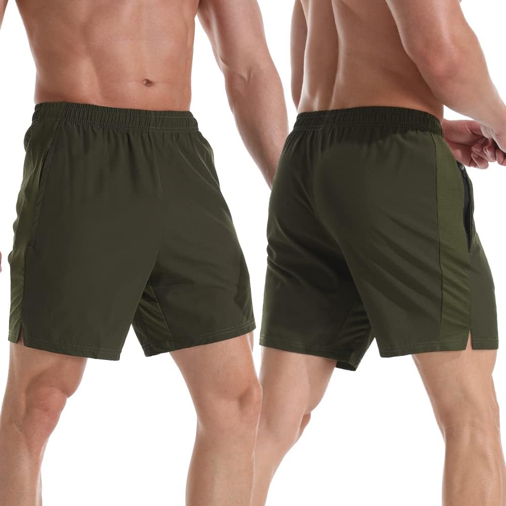 Men's 7" Athletic Running Shorts Lightweight Quick Dry Gym Workout Shorts with Zipper Pockets