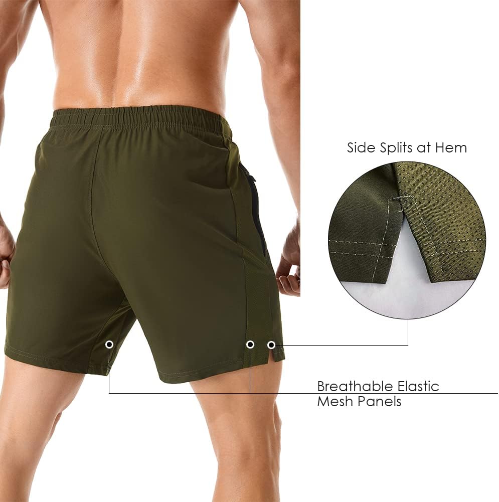 Men's 7" Athletic Running Shorts Lightweight Quick Dry Gym Workout Shorts with Zipper Pockets
