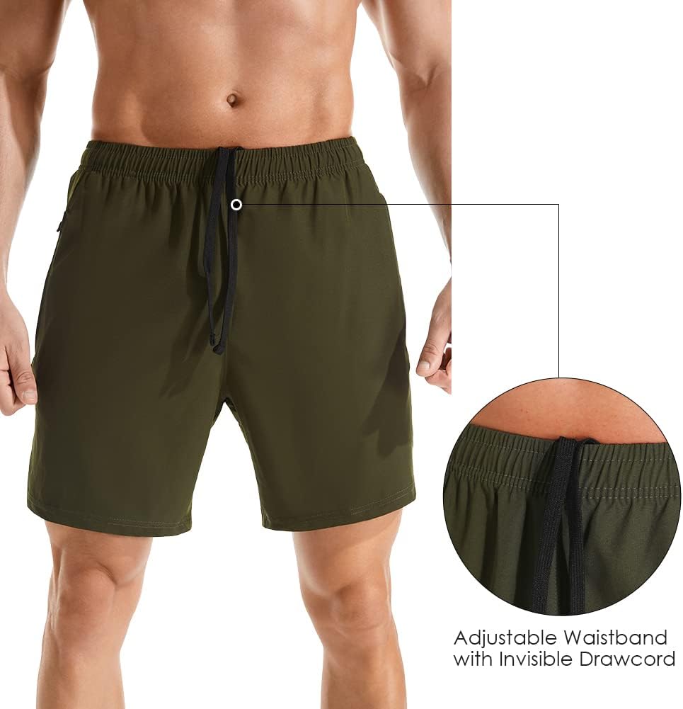 Men's 7" Athletic Running Shorts Lightweight Quick Dry Gym Workout Shorts with Zipper Pockets