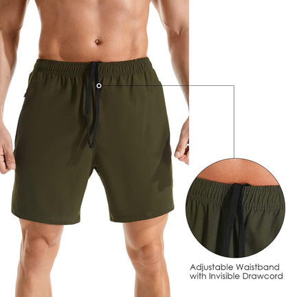 Men's 7" Athletic Running Shorts Lightweight Quick Dry Gym Workout Shorts with Zipper Pockets