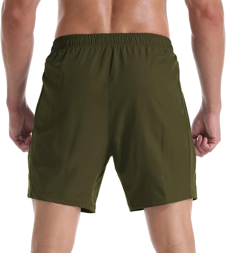 Men's 7" Athletic Running Shorts Lightweight Quick Dry Gym Workout Shorts with Zipper Pockets