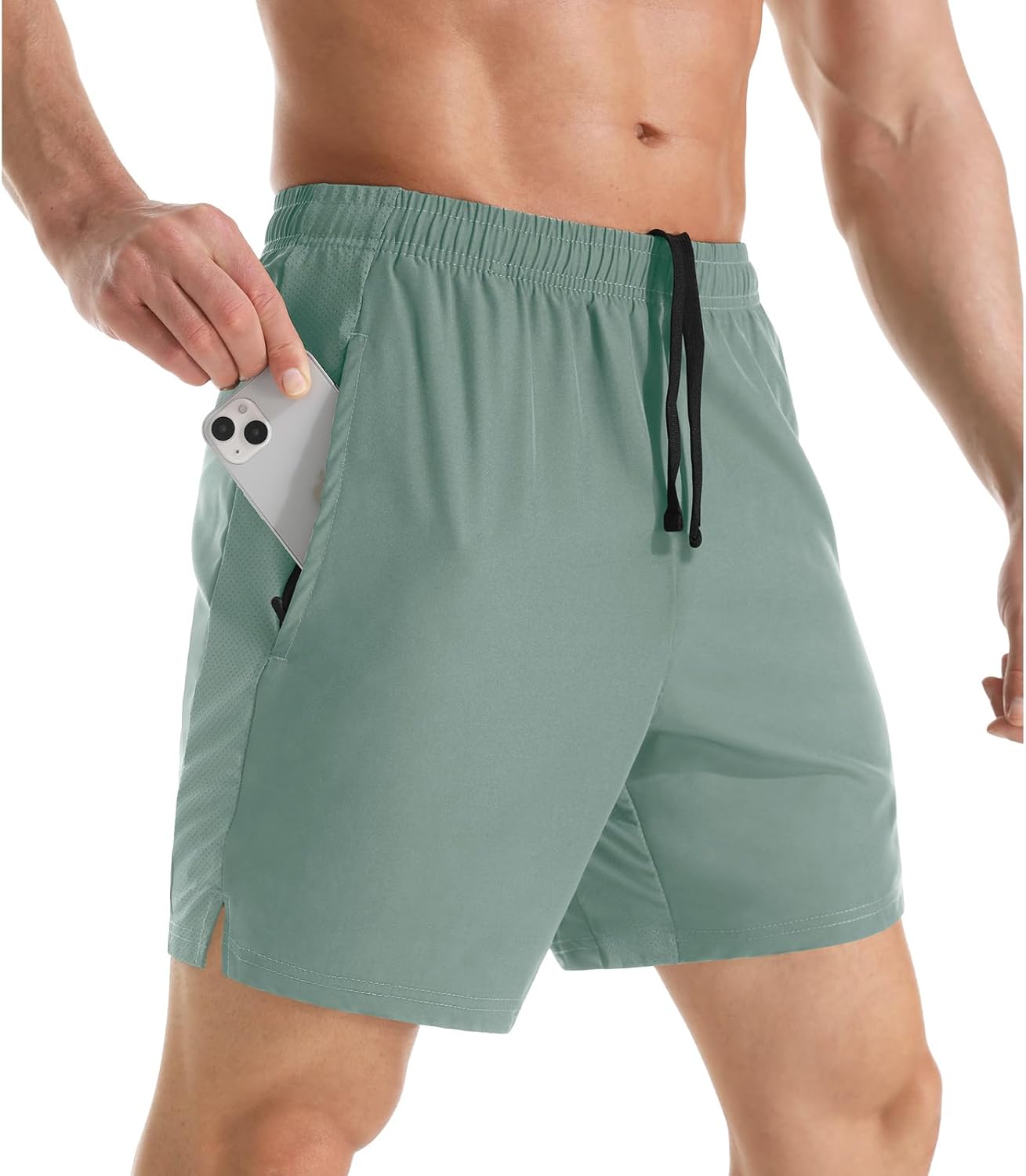 Men's 7" Athletic Running Shorts Lightweight Quick Dry Gym Workout Shorts with Zipper Pockets