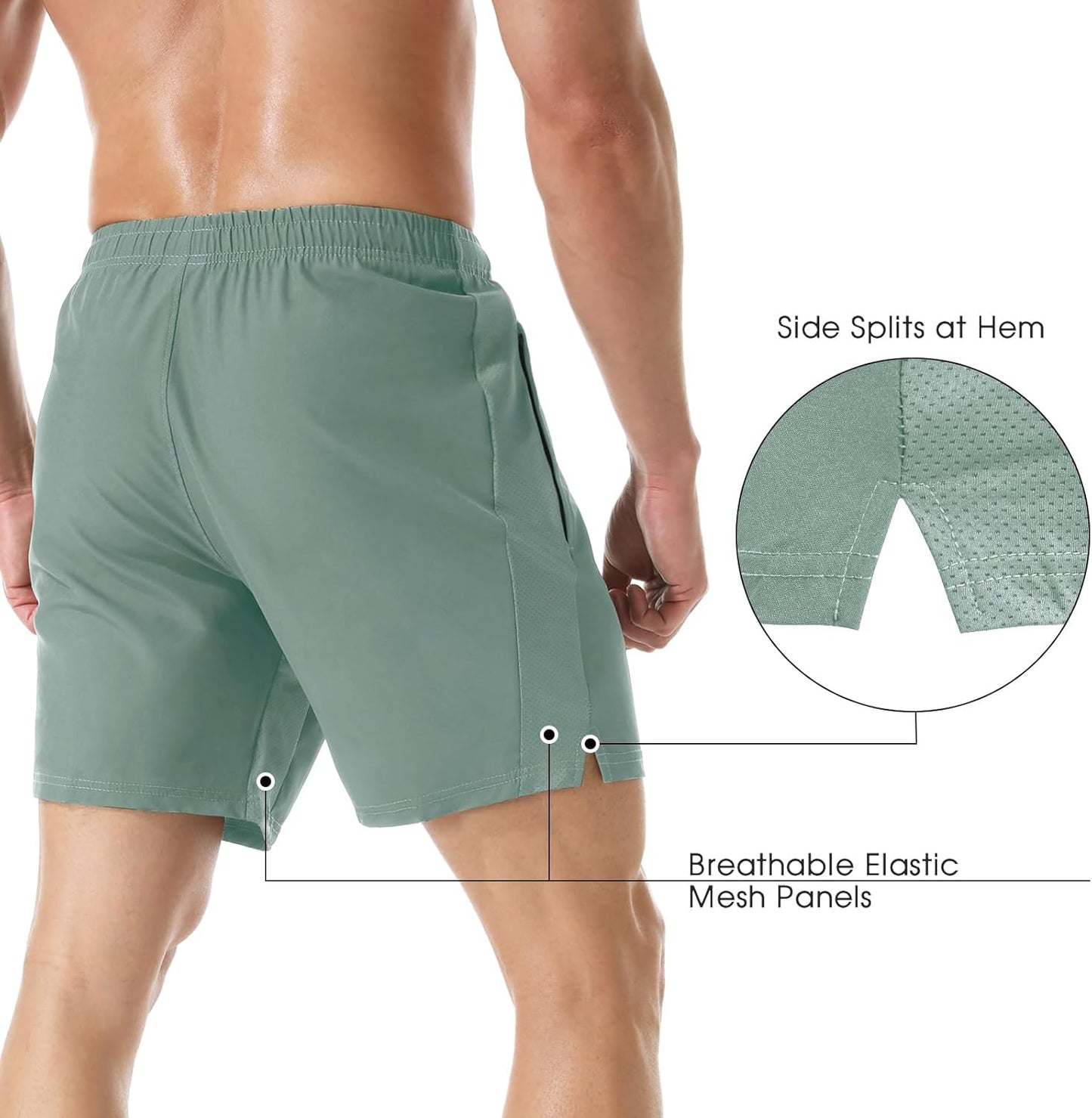 Men's 7" Athletic Running Shorts Lightweight Quick Dry Gym Workout Shorts with Zipper Pockets