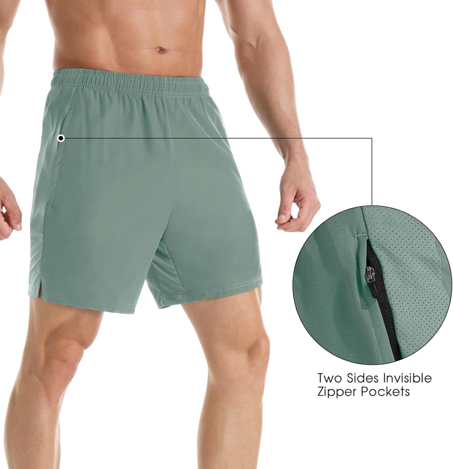 Men's 7" Athletic Running Shorts Lightweight Quick Dry Gym Workout Shorts with Zipper Pockets