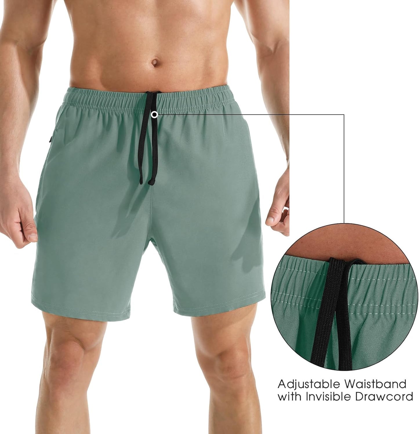 Men's 7" Athletic Running Shorts Lightweight Quick Dry Gym Workout Shorts with Zipper Pockets