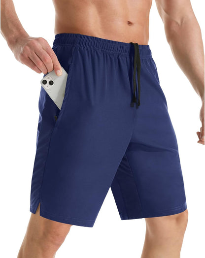 Men's 7" Athletic Running Shorts Lightweight Quick Dry Gym Workout Shorts with Zipper Pockets