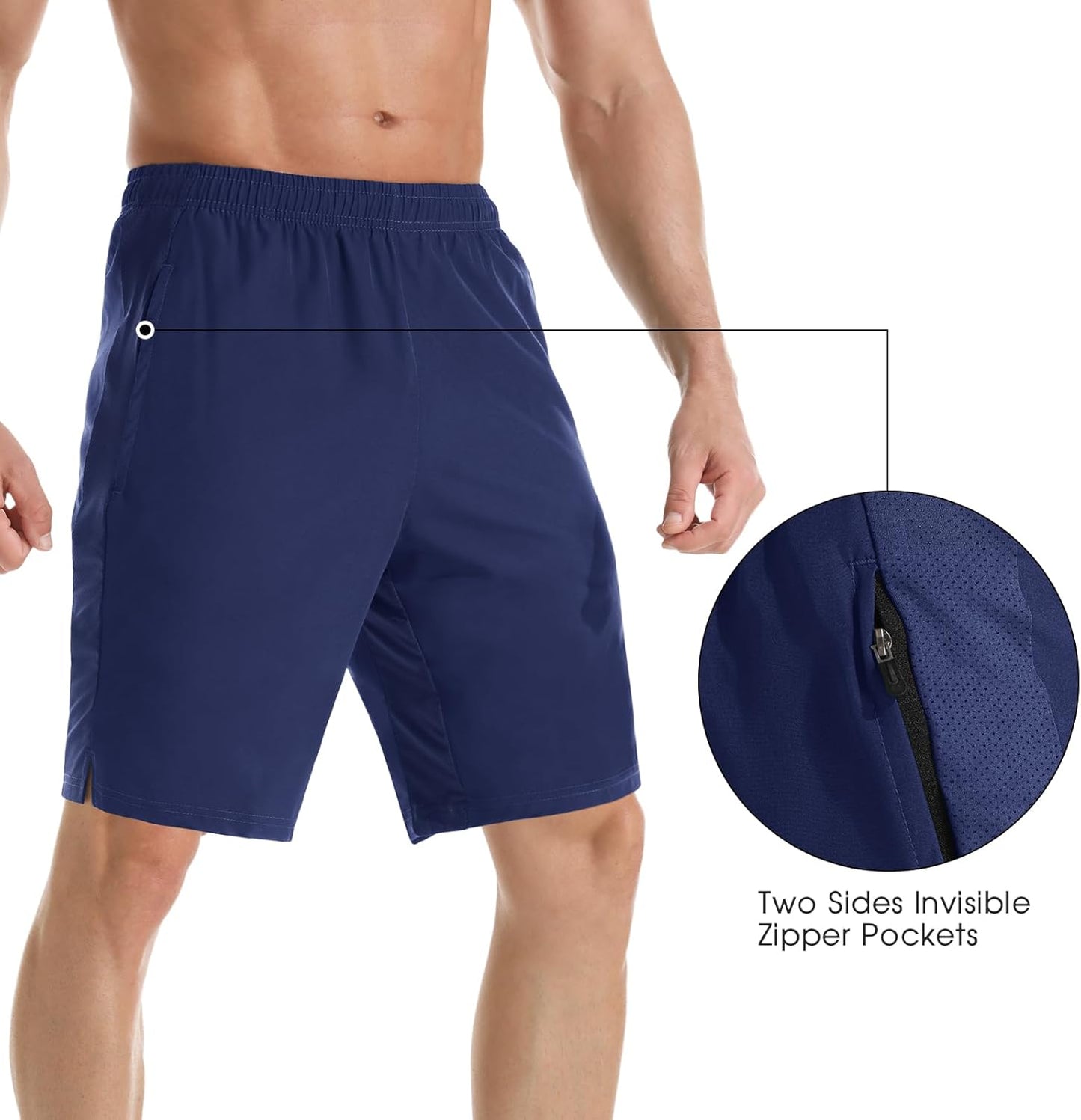 Men's 7" Athletic Running Shorts Lightweight Quick Dry Gym Workout Shorts with Zipper Pockets