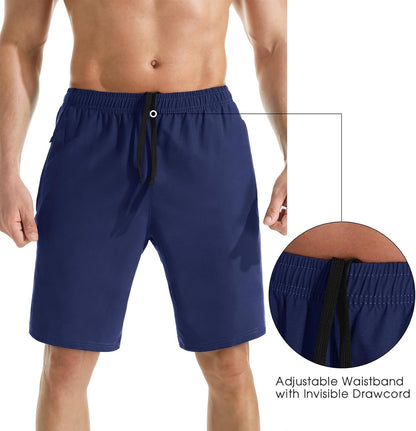 Men's 7" Athletic Running Shorts Lightweight Quick Dry Gym Workout Shorts with Zipper Pockets