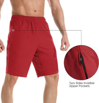 Men's 7" Athletic Running Shorts Lightweight Quick Dry Gym Workout Shorts with Zipper Pockets