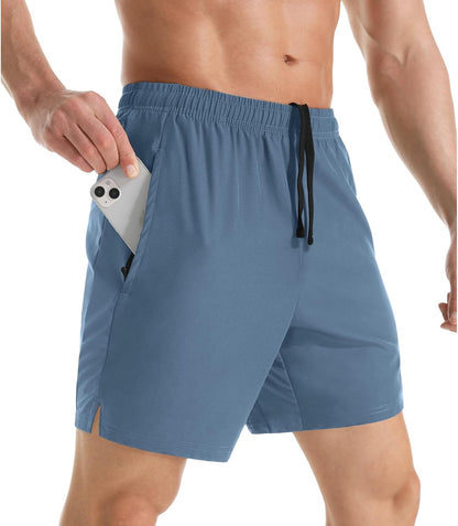 Men's 7" Athletic Running Shorts Lightweight Quick Dry Gym Workout Shorts with Zipper Pockets
