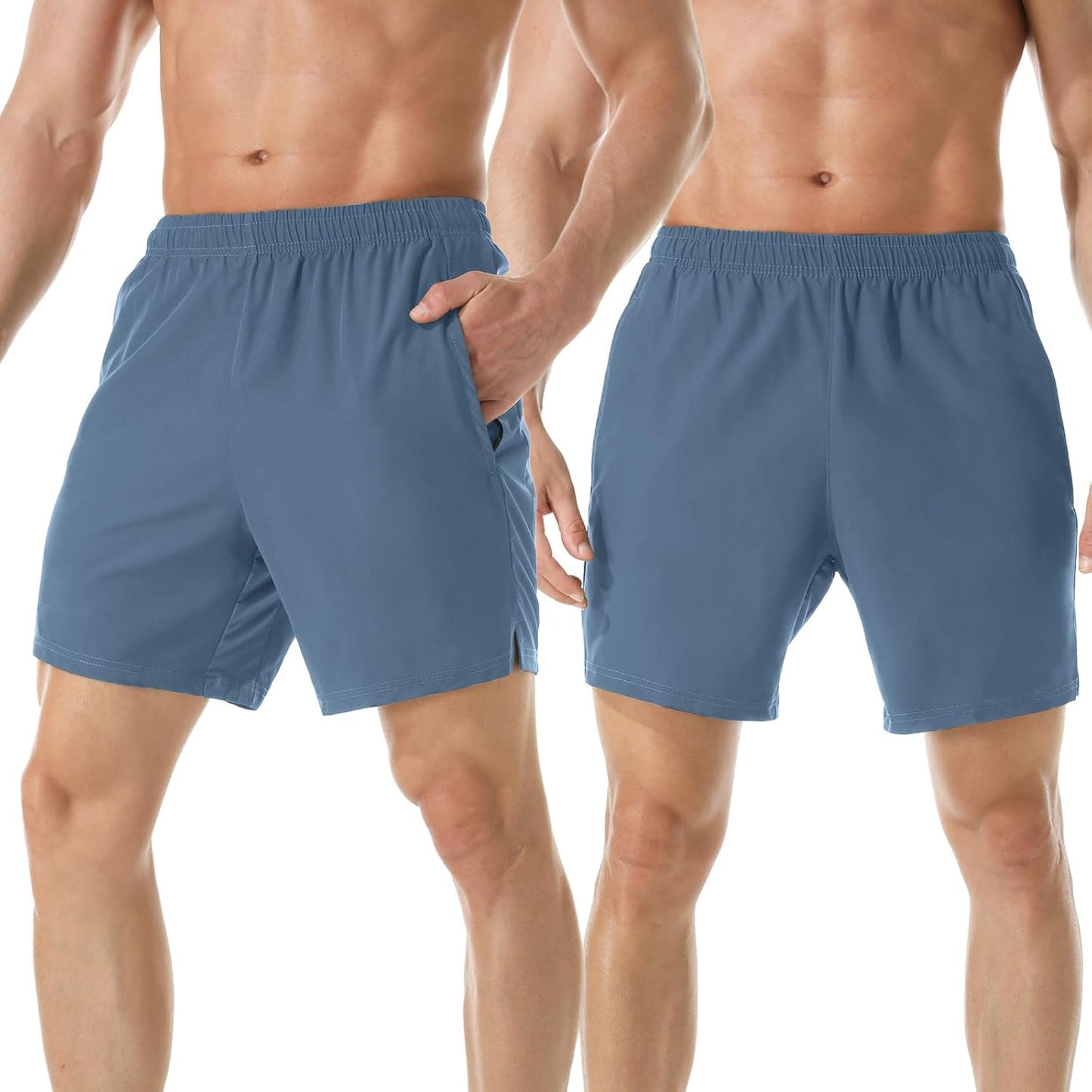 Men's 7" Athletic Running Shorts Lightweight Quick Dry Gym Workout Shorts with Zipper Pockets
