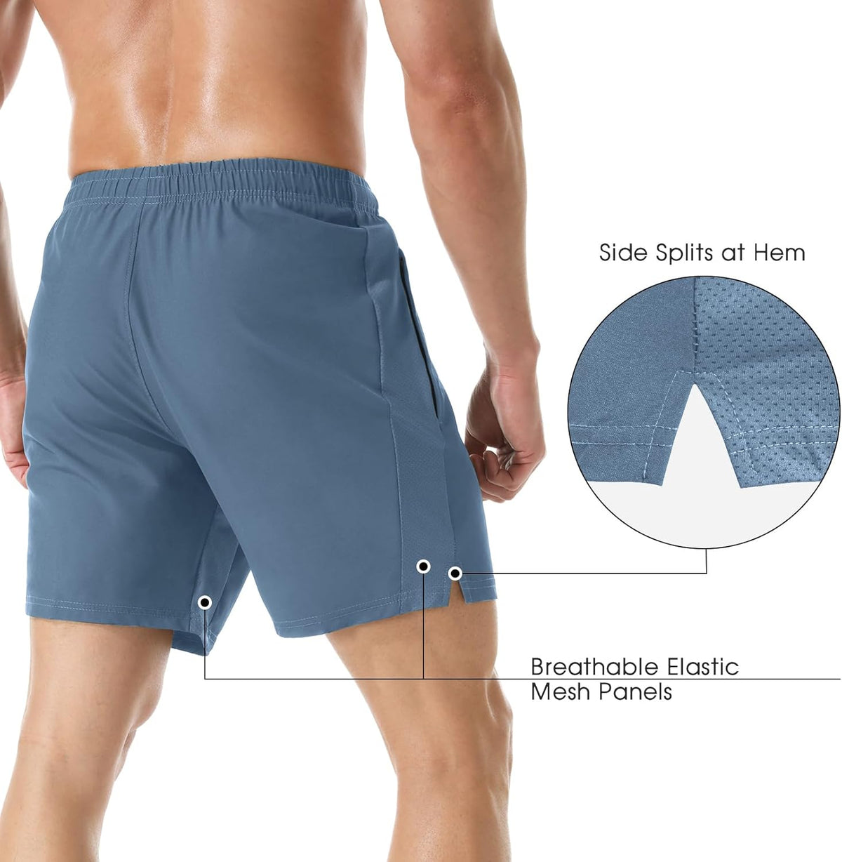 Men's 7" Athletic Running Shorts Lightweight Quick Dry Gym Workout Shorts with Zipper Pockets