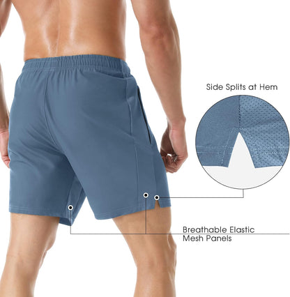 Men's 7" Athletic Running Shorts Lightweight Quick Dry Gym Workout Shorts with Zipper Pockets