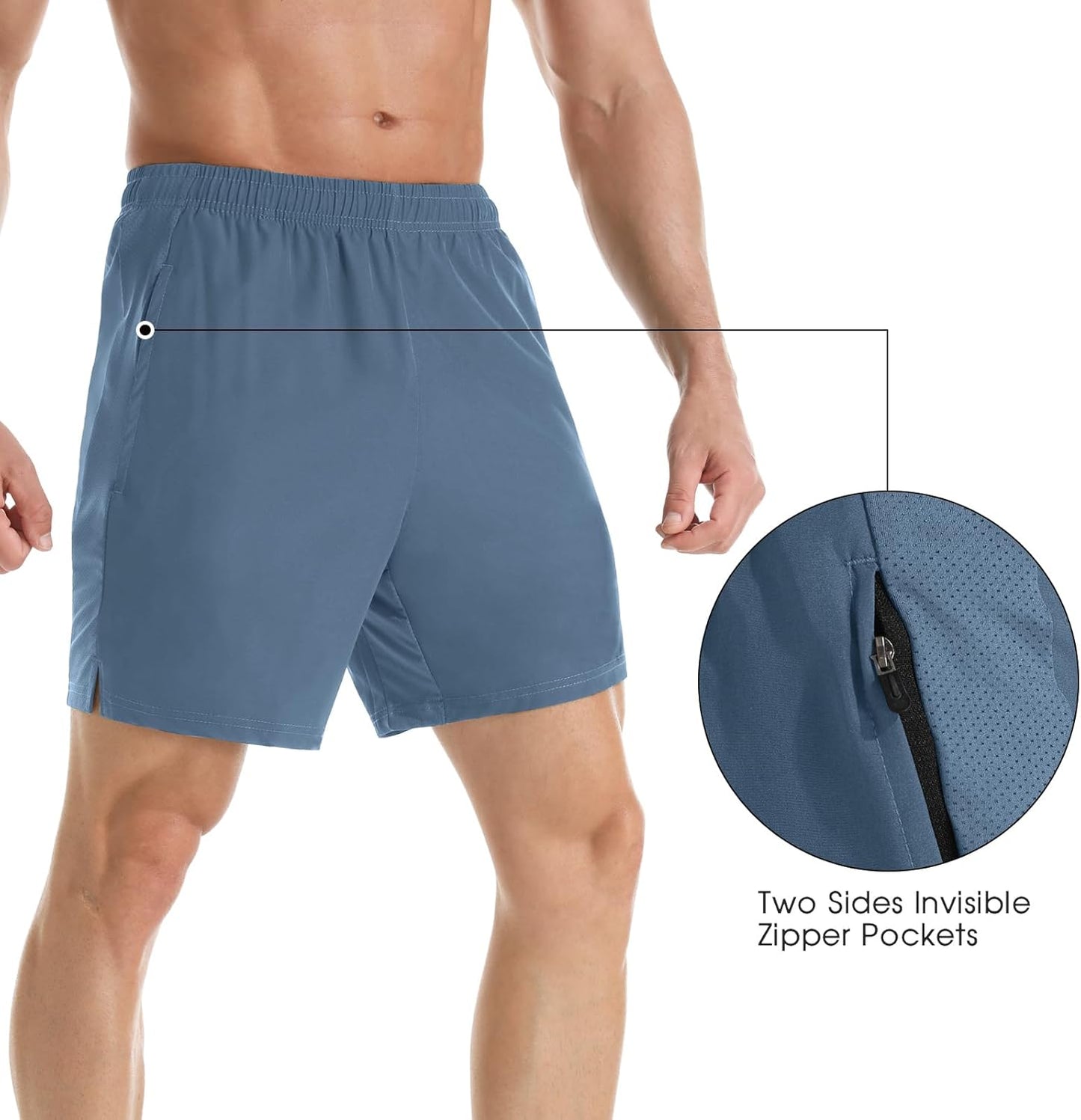 Men's 7" Athletic Running Shorts Lightweight Quick Dry Gym Workout Shorts with Zipper Pockets