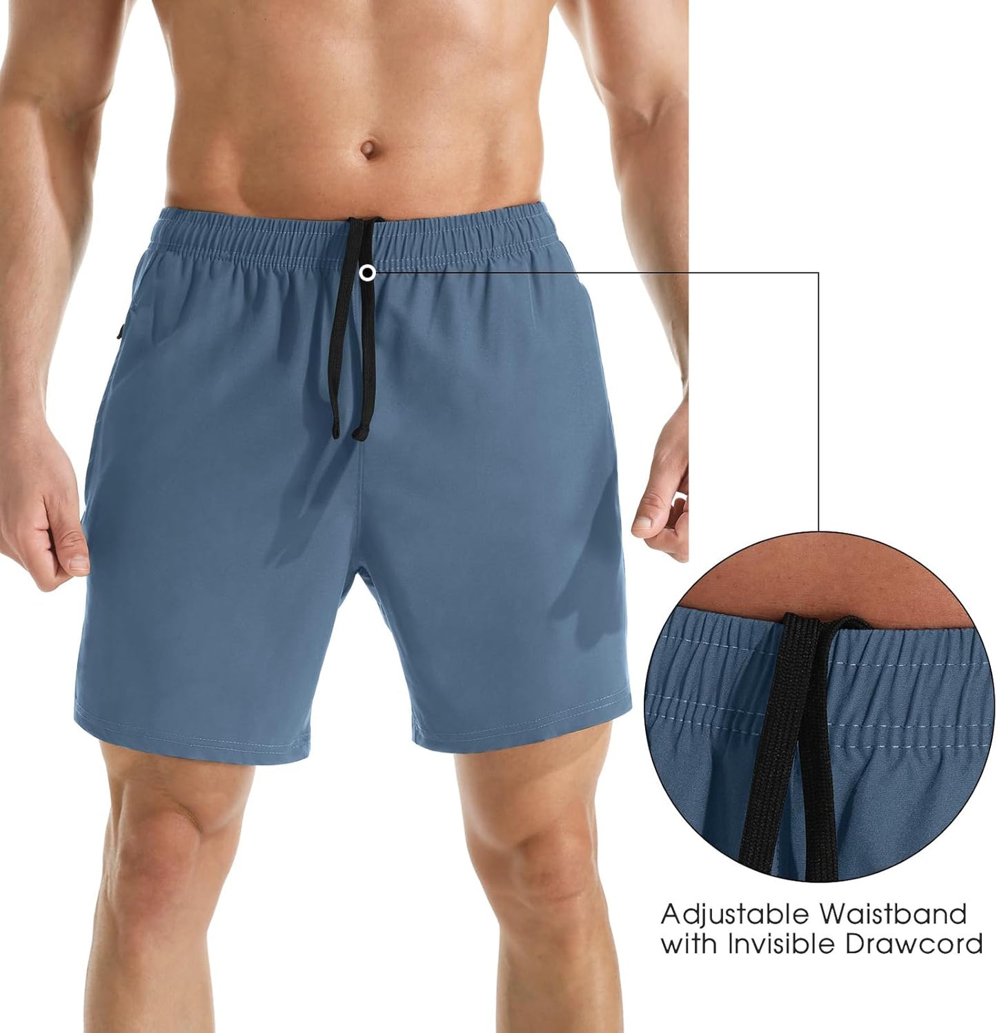 Men's 7" Athletic Running Shorts Lightweight Quick Dry Gym Workout Shorts with Zipper Pockets
