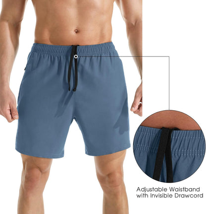 Men's 7" Athletic Running Shorts Lightweight Quick Dry Gym Workout Shorts with Zipper Pockets