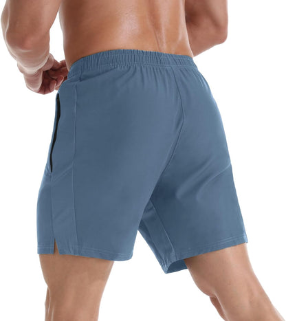 Men's 7" Athletic Running Shorts Lightweight Quick Dry Gym Workout Shorts with Zipper Pockets