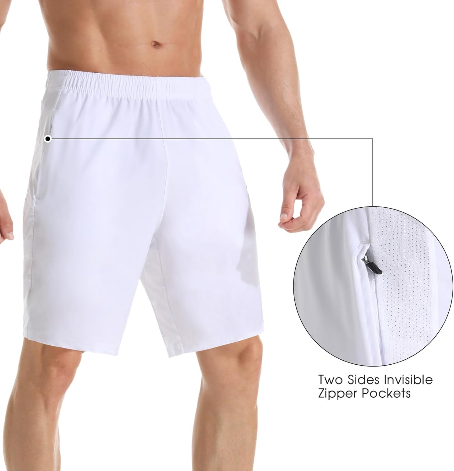 Men's 7" Athletic Running Shorts Lightweight Quick Dry Gym Workout Shorts with Zipper Pockets
