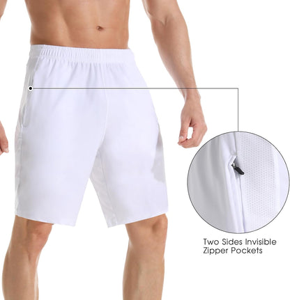Men's 7" Athletic Running Shorts Lightweight Quick Dry Gym Workout Shorts with Zipper Pockets