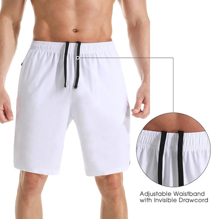 Men's 7" Athletic Running Shorts Lightweight Quick Dry Gym Workout Shorts with Zipper Pockets