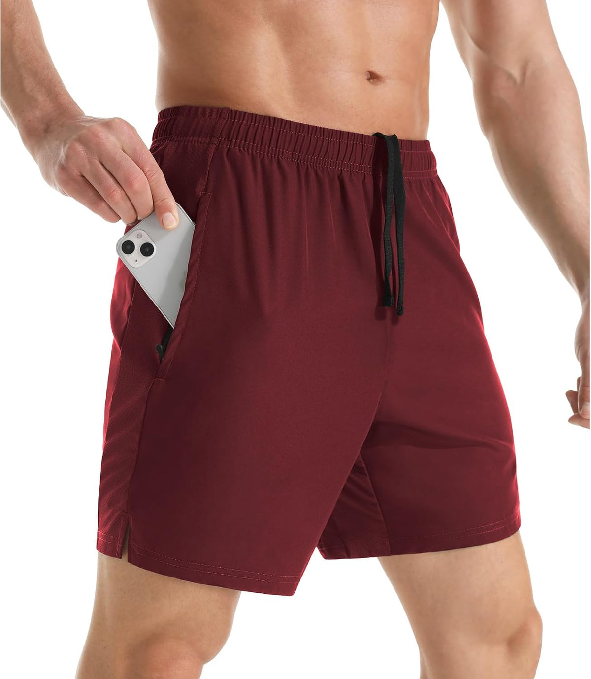 Men's 7" Athletic Running Shorts Lightweight Quick Dry Gym Workout Shorts with Zipper Pockets