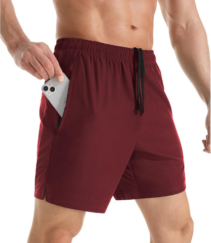 Men's 7" Athletic Running Shorts Lightweight Quick Dry Gym Workout Shorts with Zipper Pockets