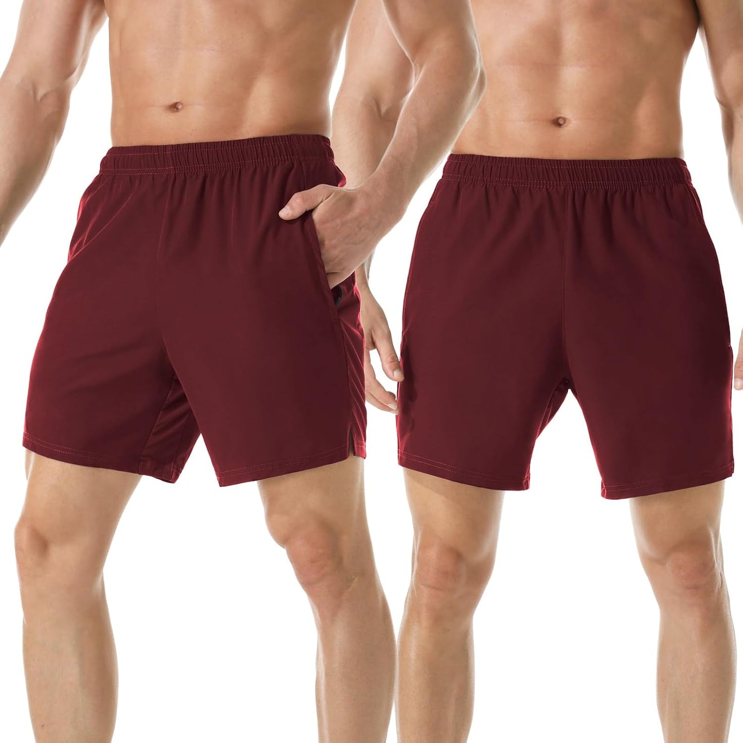 Men's 7" Athletic Running Shorts Lightweight Quick Dry Gym Workout Shorts with Zipper Pockets