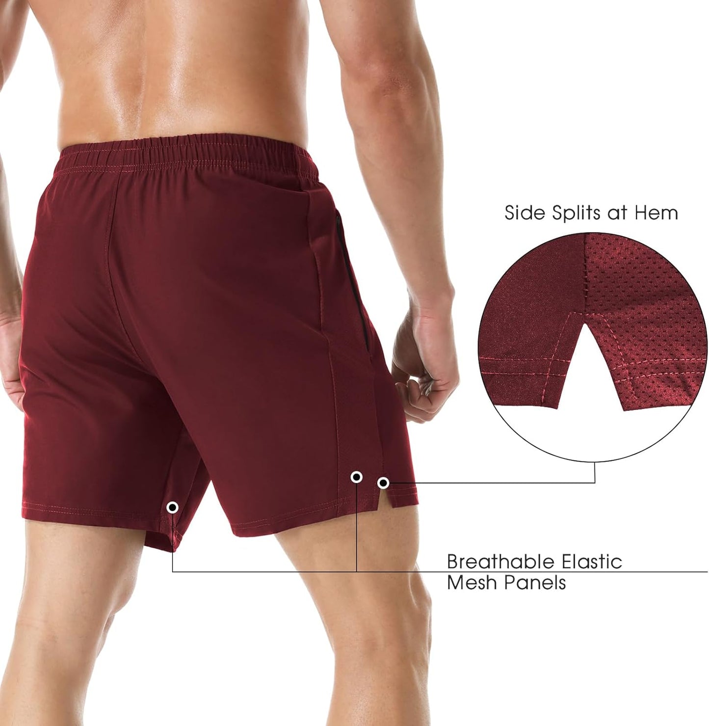 Men's 7" Athletic Running Shorts Lightweight Quick Dry Gym Workout Shorts with Zipper Pockets