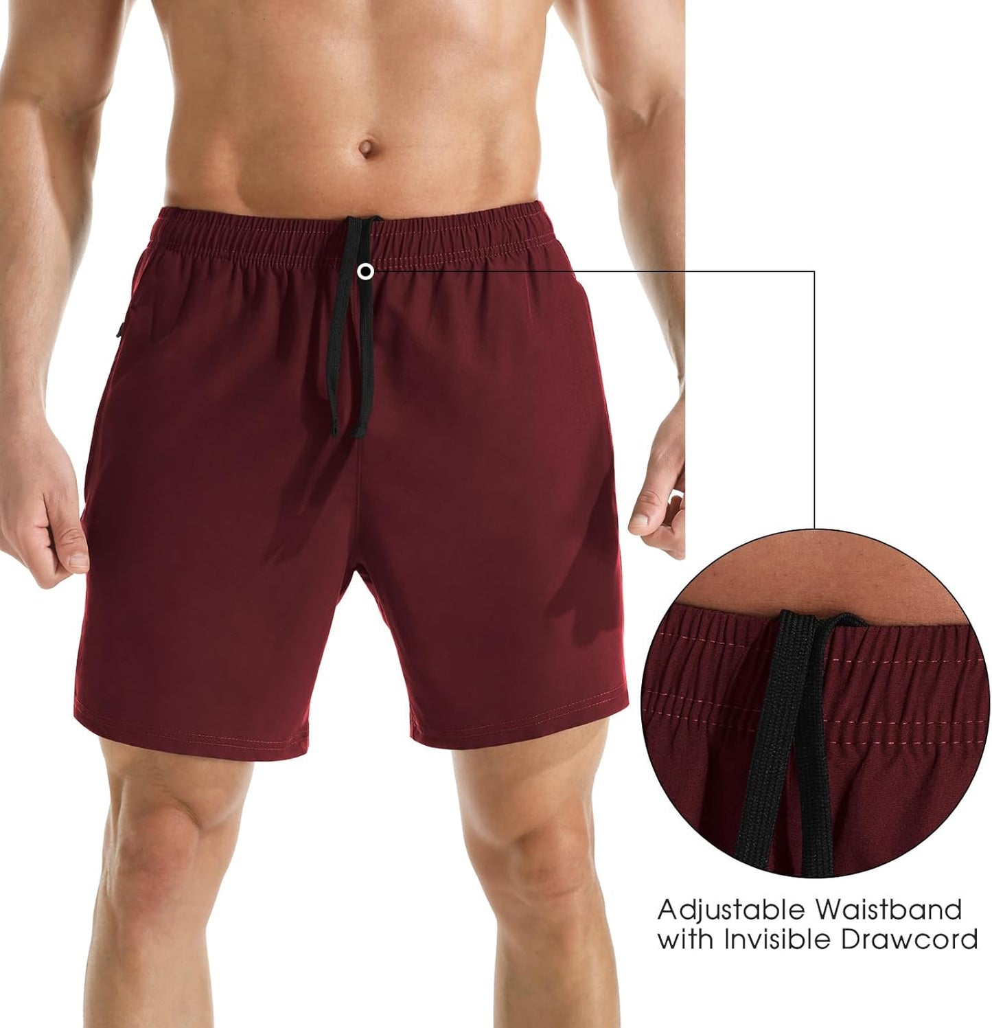 Men's 7" Athletic Running Shorts Lightweight Quick Dry Gym Workout Shorts with Zipper Pockets