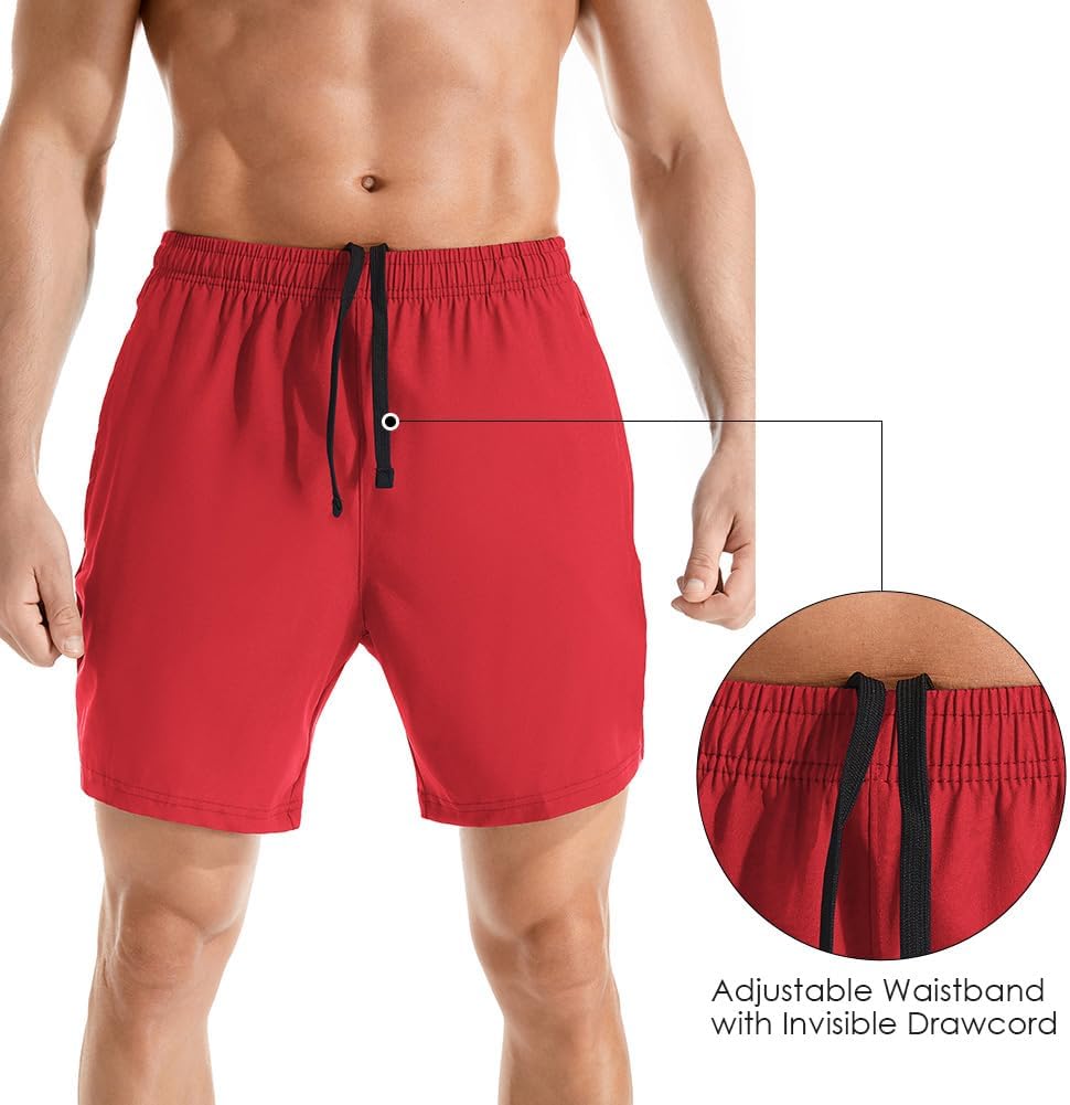 Men's 7" Athletic Running Shorts Lightweight Quick Dry Gym Workout Shorts with Zipper Pockets