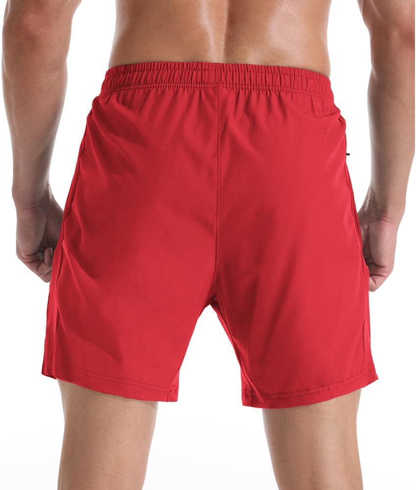 Men's 7" Athletic Running Shorts Lightweight Quick Dry Gym Workout Shorts with Zipper Pockets