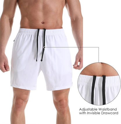 Men's 7" Athletic Running Shorts Lightweight Quick Dry Gym Workout Shorts with Zipper Pockets