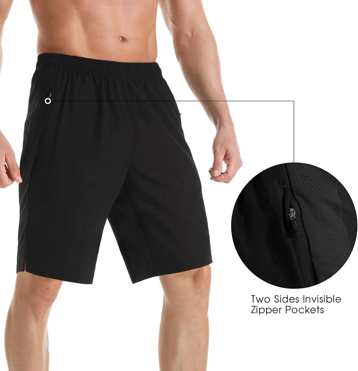 Men's 7" Athletic Running Shorts Lightweight Quick Dry Gym Workout Shorts with Zipper Pockets